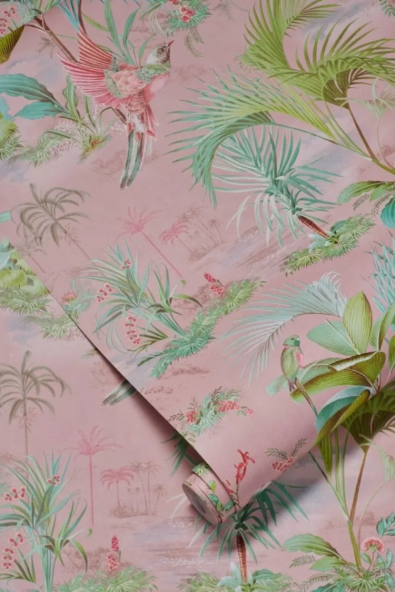Store Pip Studio Palm Scene Vliestapete Rosa