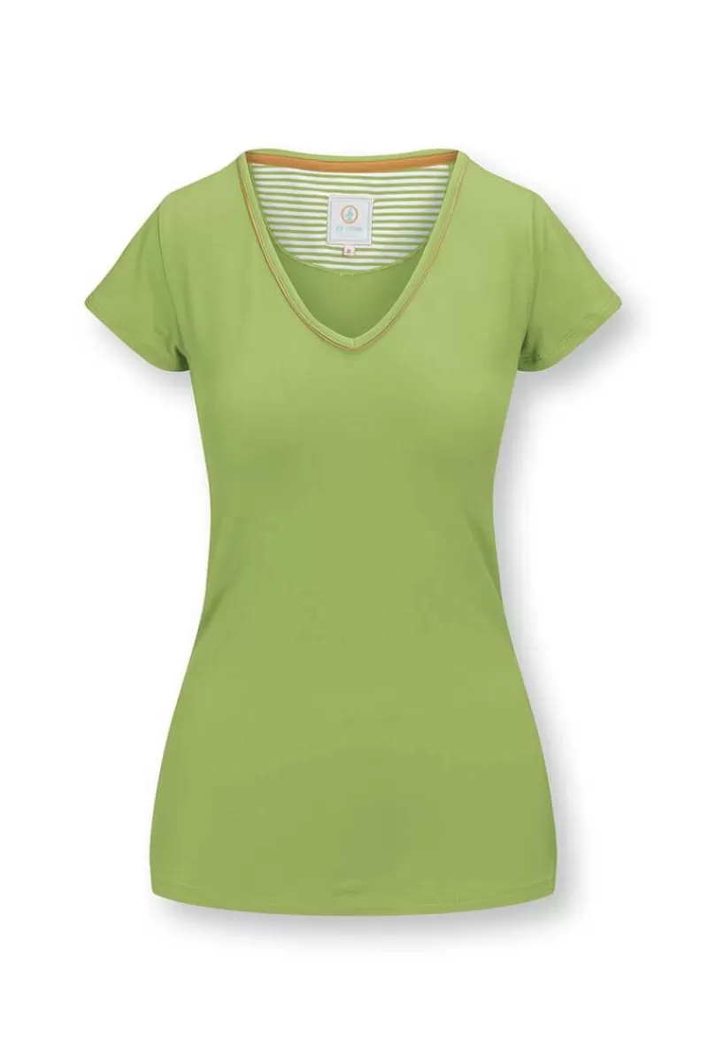 Outlet Pip Studio Top Kurze Armel Solid Hell Grun