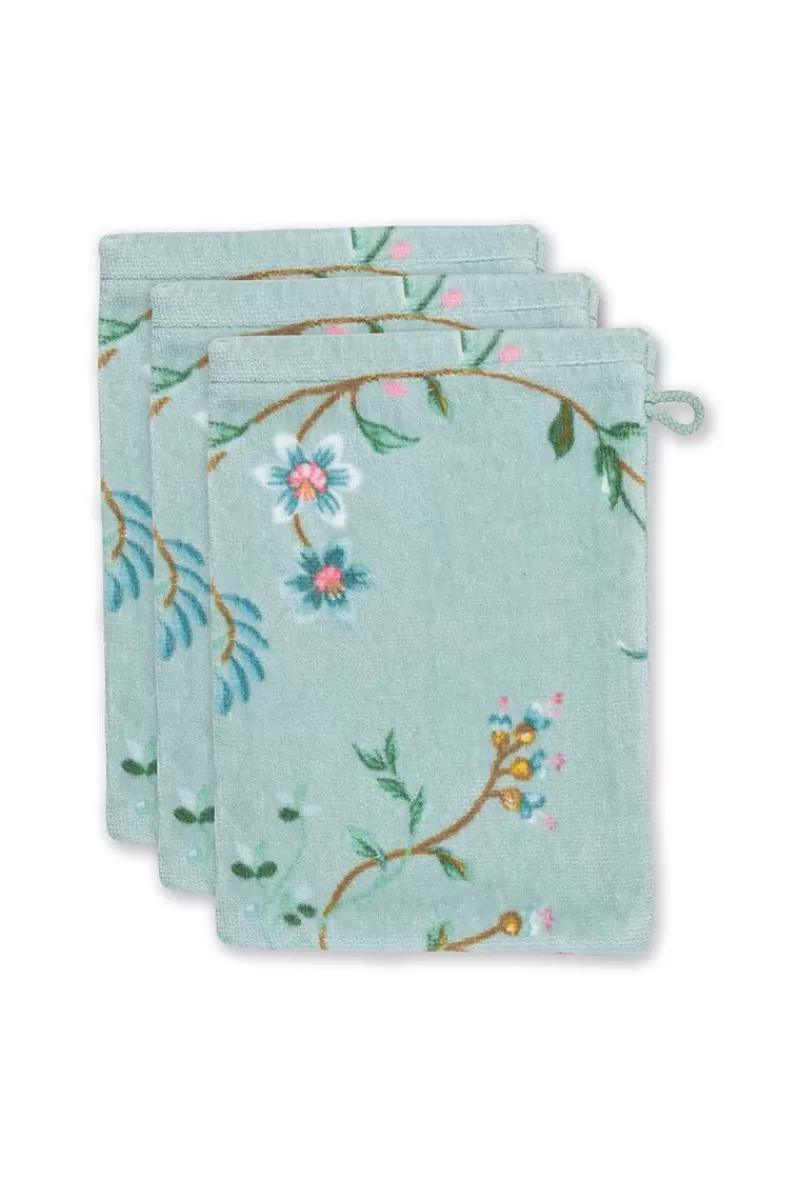 Fashion Pip Studio Waschlappen Set/3 Les Fleurs 16X22 Cm Blau