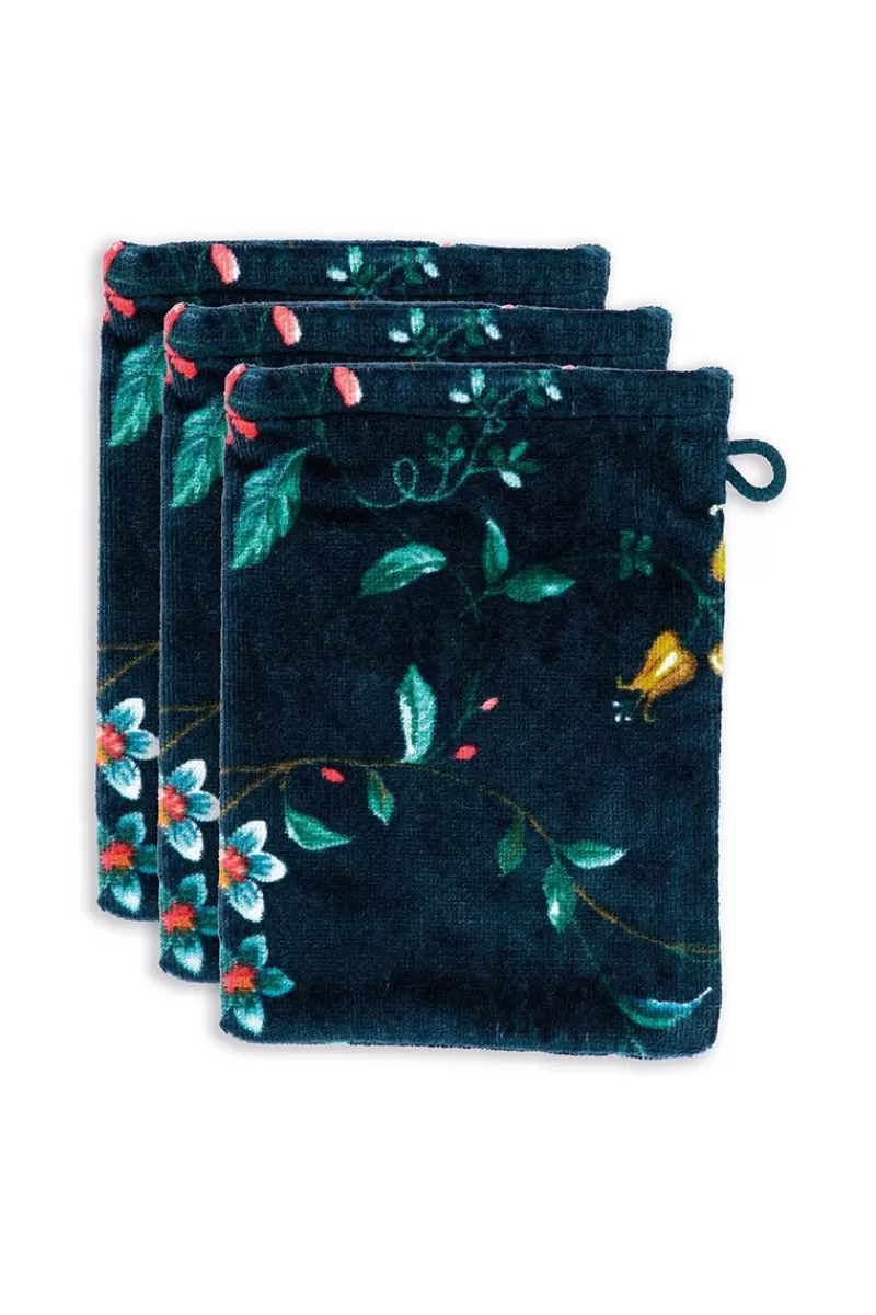 Online Pip Studio Waschlappen Set/3 Les Fleurs Dunkel 16X22 Cm Blau